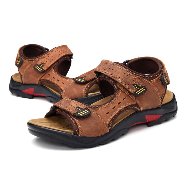Large Size Summer Men Leather Sandals Leather Breathable Sandals Outdoor Beach Shoes